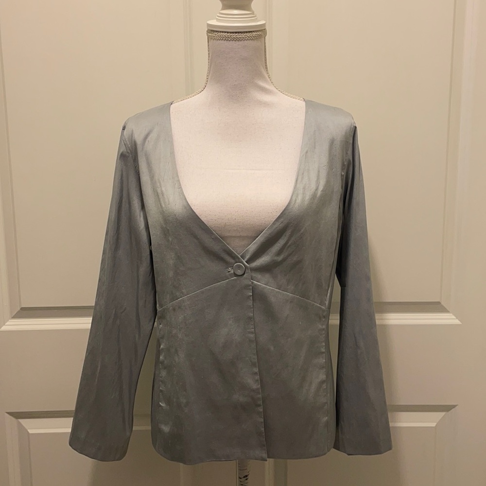 Eileen Fisher 100% Silk One-Button Jacket, Blue